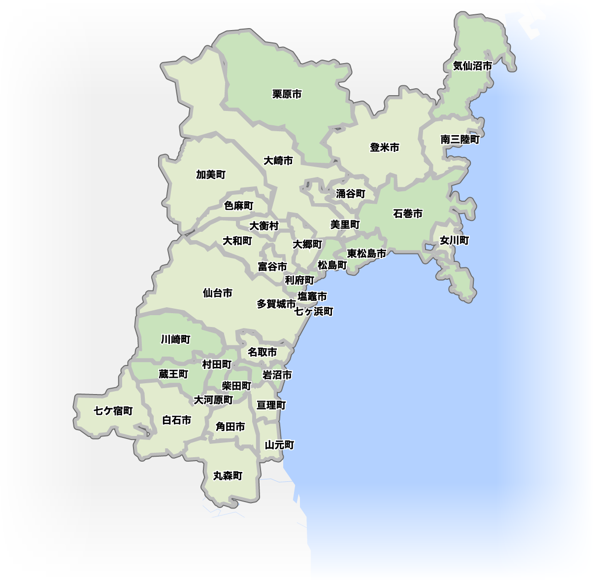 宮城県の市区町村地図